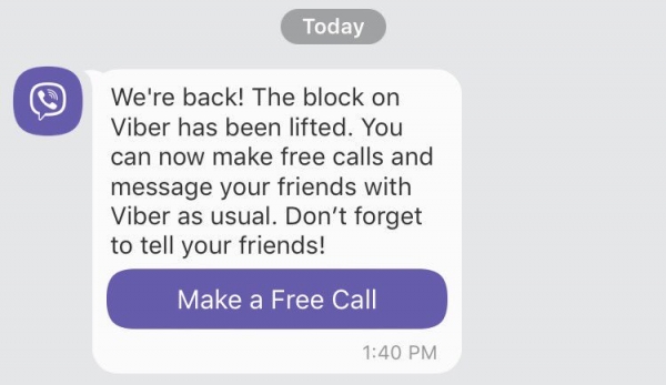 Viber In A Message To All Sri Lankan Users Says Its Services Are Now Available In The Country