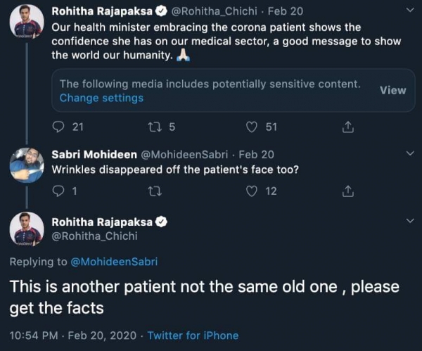 Questions Raised About Number Of Confirmed Corona Cases In Sri Lanka After Rohitha Rajapaksa&#039;s Tweet