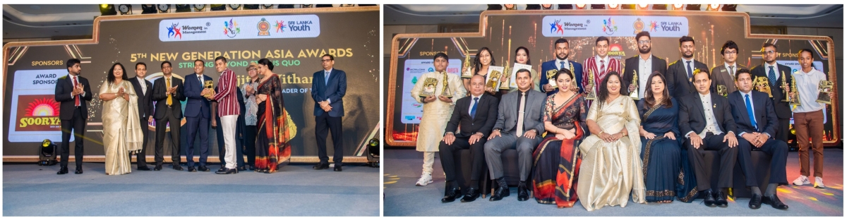 Pic 1 - Sajitha Withanage winning the &#039;Soorya Overall Top 40 Youth Leader of the Year  Pic 2 – The Soorya team with the nine provincial winners and Dr. Sulochana Segera