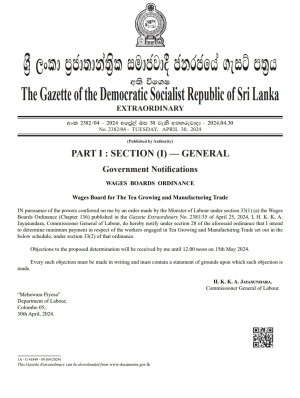 Gazette Notification Raises Minimum Daily Wage for Tea Estate Workers to Rs. 1700