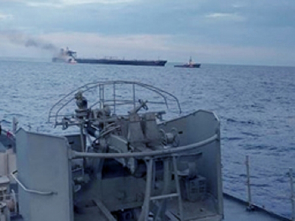 Second fire aboard oil tanker under control as navy tows it away
