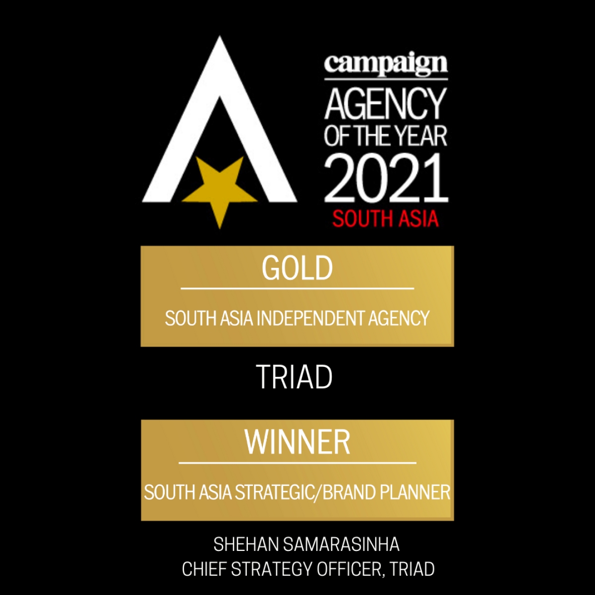 Triad, Sri Lanka’s 1st agency to win “South Asia Independent Agency”